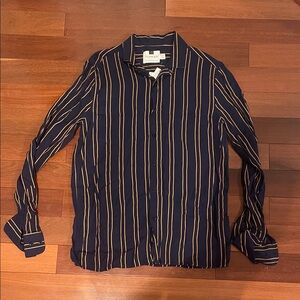 Topman Dark Blue Shirt with Light Brown Stripes